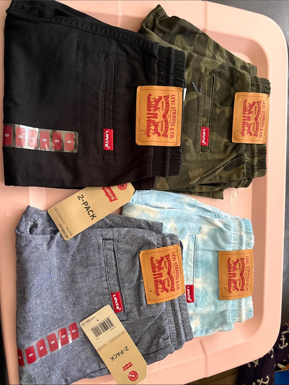 Levi's Kids Shorts Pack - Black, Camo Green, Heather Gray, Light Blue